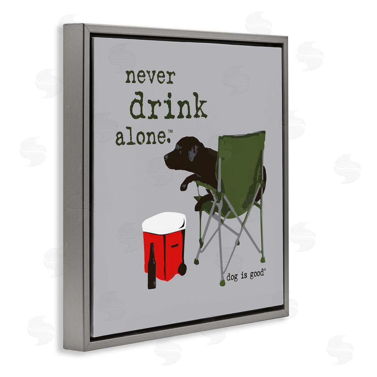 Dog Is Good Never Drink Alone Dog Gray Floating Frame Canvas Wall Art Print