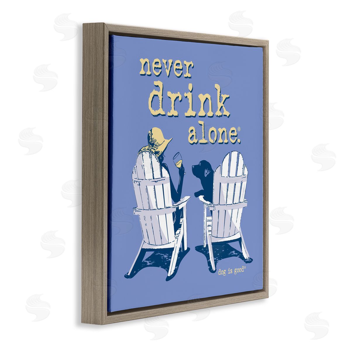 Dog Is Good Girl & Dog Drink Alone Brown Floating Frame Canvas Wall Art Print
