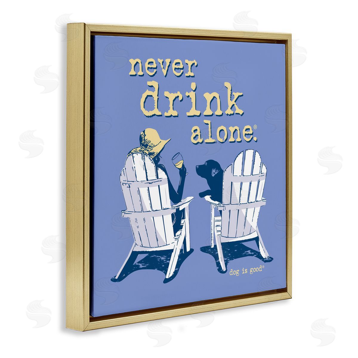 Dog Is Good Girl & Dog Drink Alone Gold Floating Frame Canvas Wall Art Print