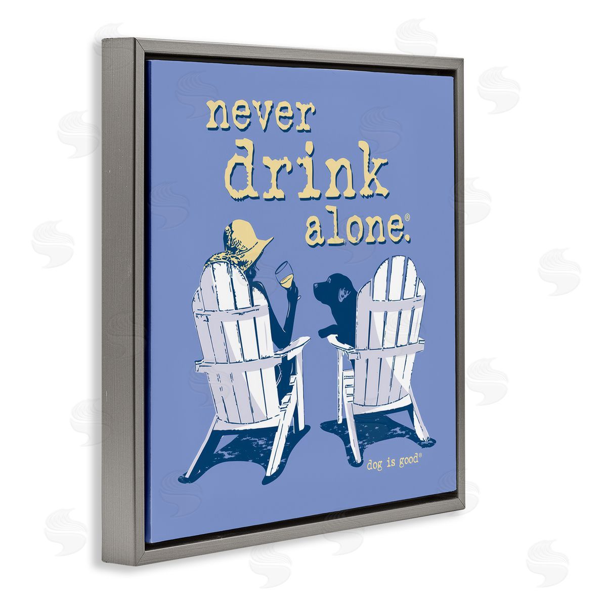 Dog Is Good Girl & Dog Drink Alone Gray Floating Frame Canvas Wall Art Print