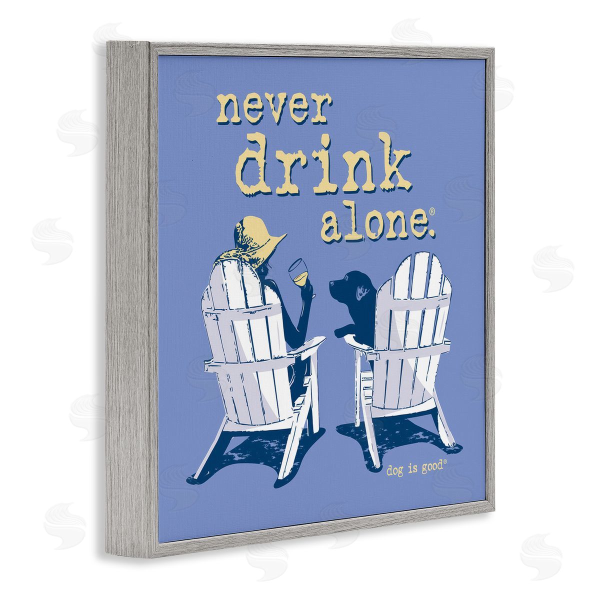 Dog Is Good Girl & Dog Drink Alone Gray Framed Giclee Wall Art Print