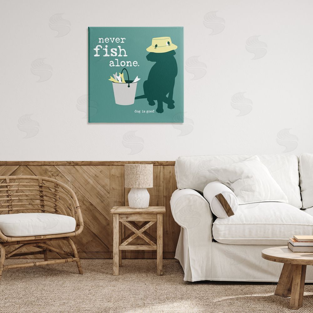 Dog Is Good Never Fish Alone Dog Canvas Wall Art Print in Room