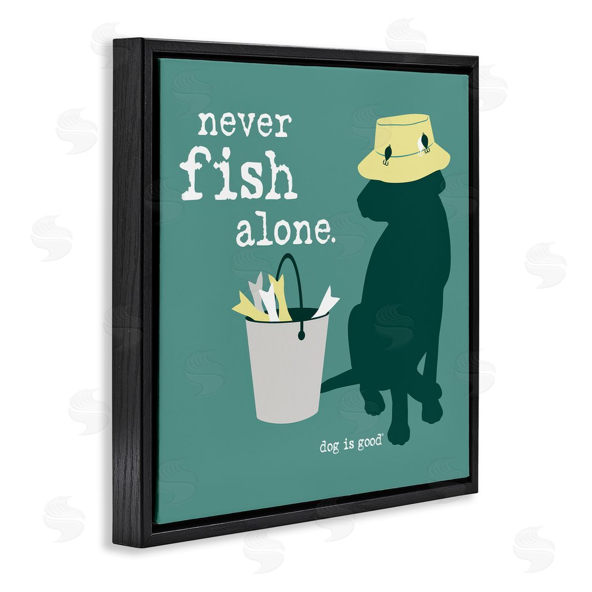 Dog Is Good Never Fish Alone Dog Black Floating Frame Canvas Wall Art Print