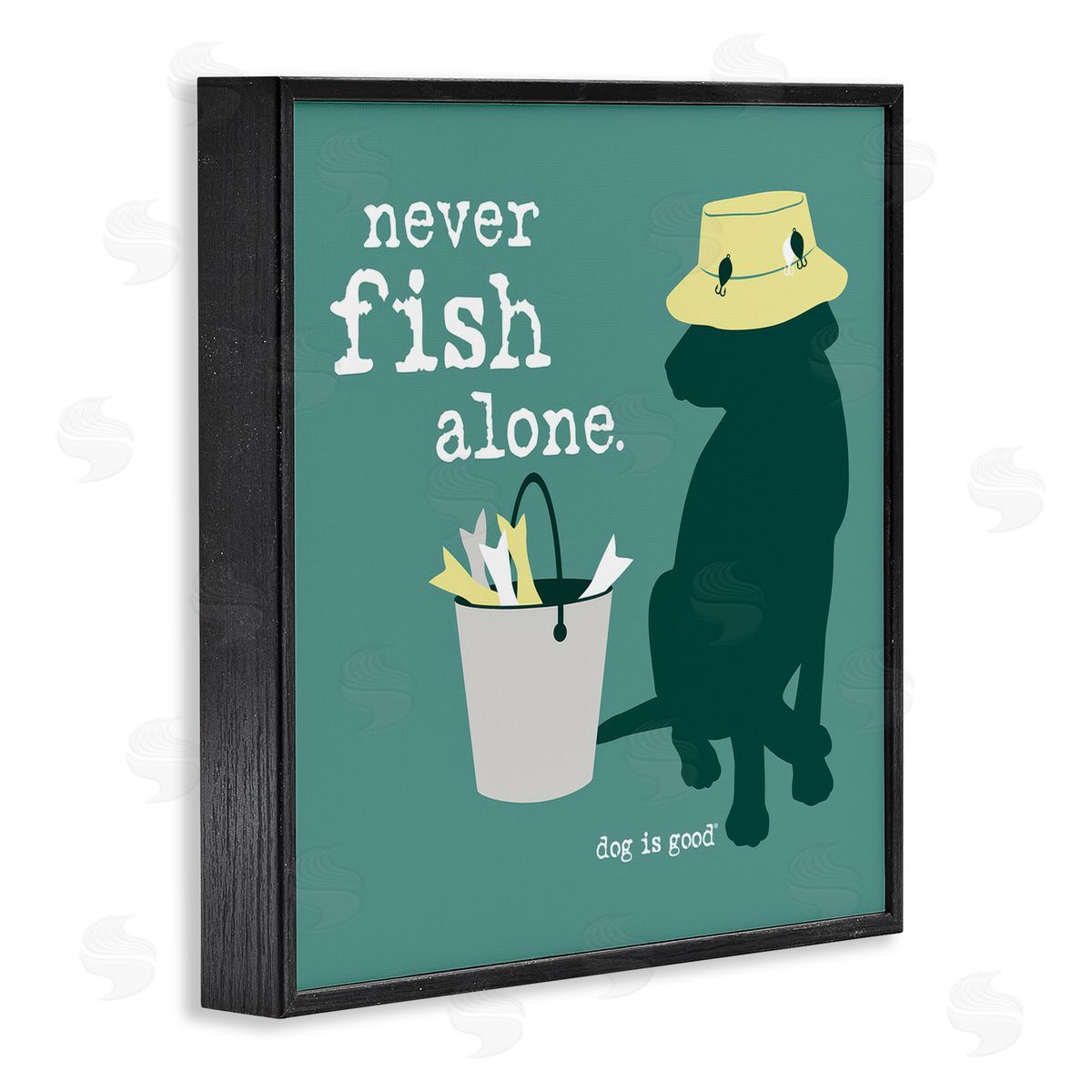 Dog Is Good Never Fish Alone Dog Black Framed Giclee Wall Art Print