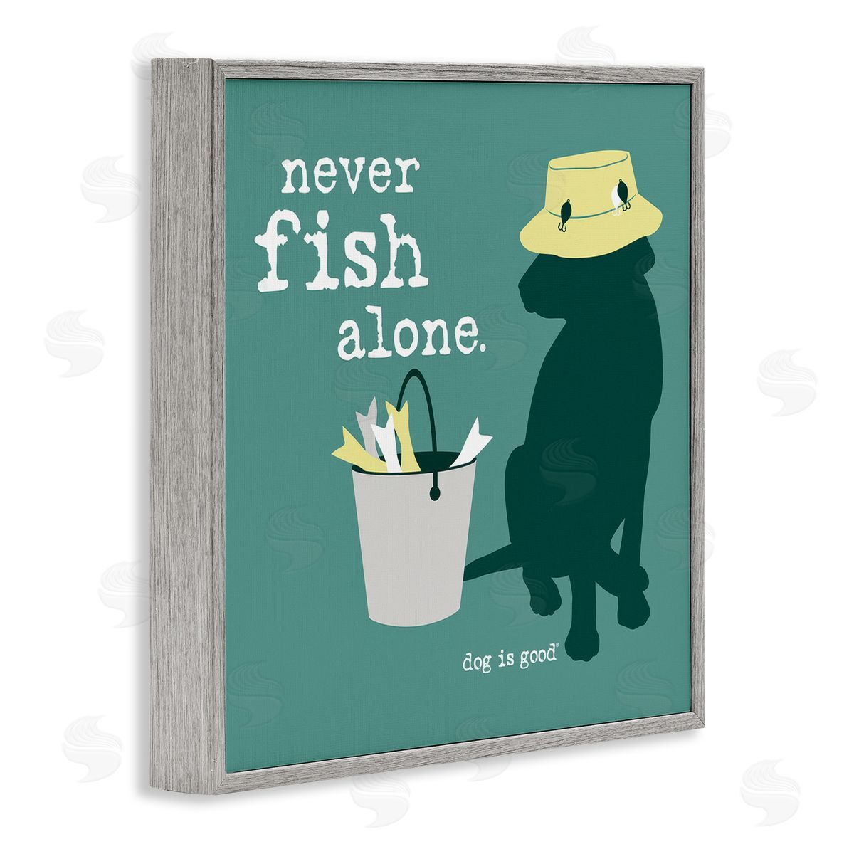 Dog Is Good Never Fish Alone Dog Gray Framed Giclee Wall Art Print