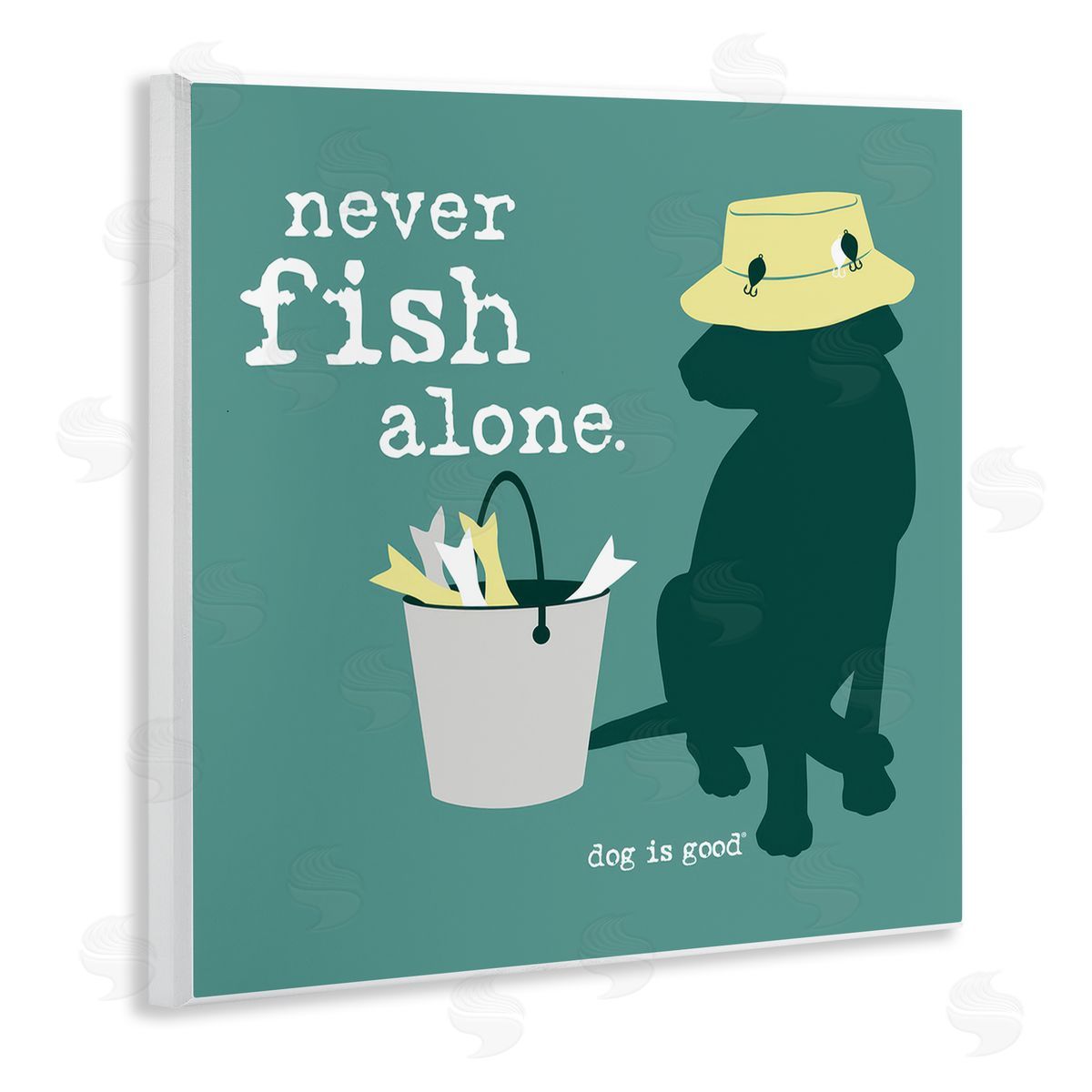 Dog Is Good Never Fish Alone Dog Wooden Wall Plaque Art Print
