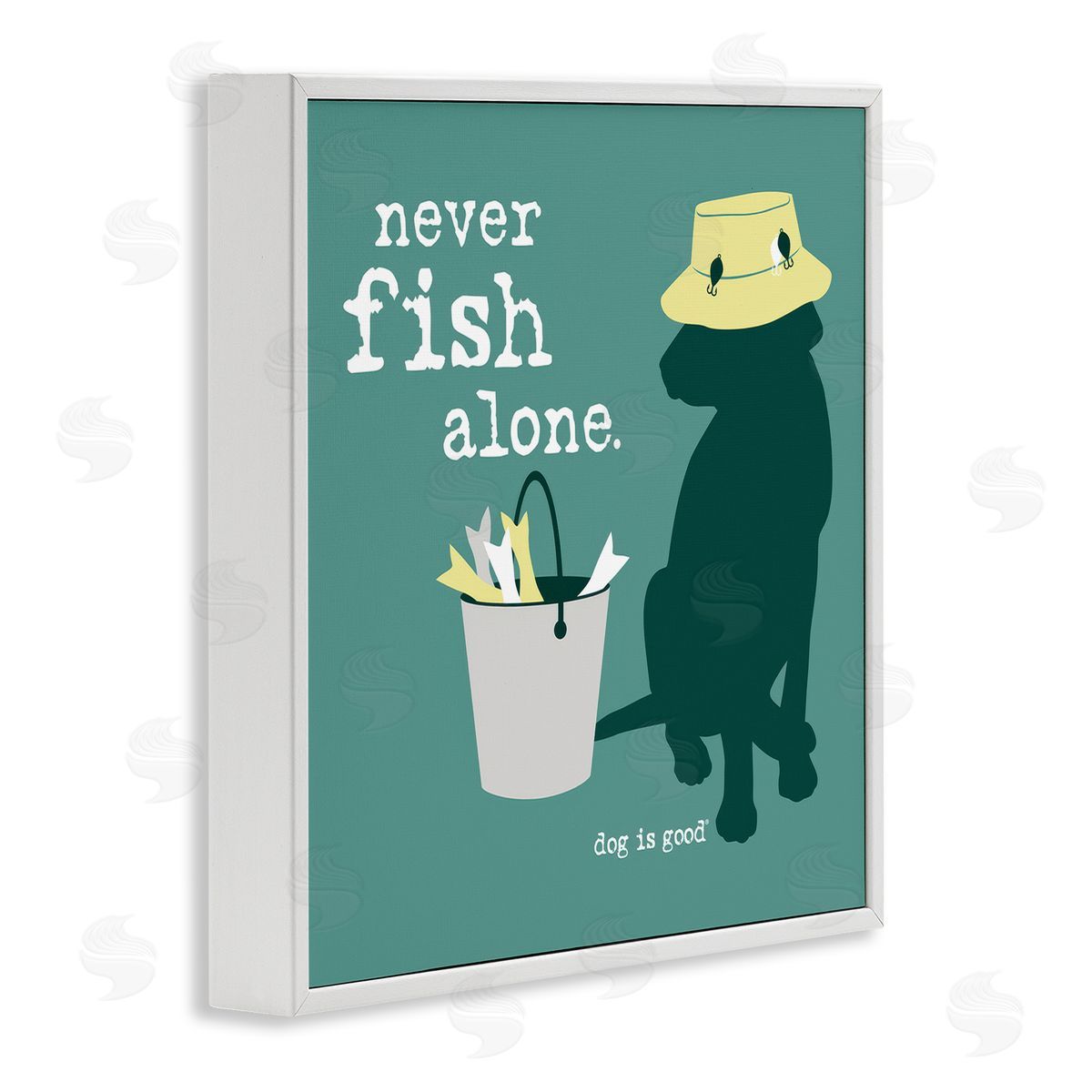 Dog Is Good Never Fish Alone Dog White Framed Giclee Wall Art Print
