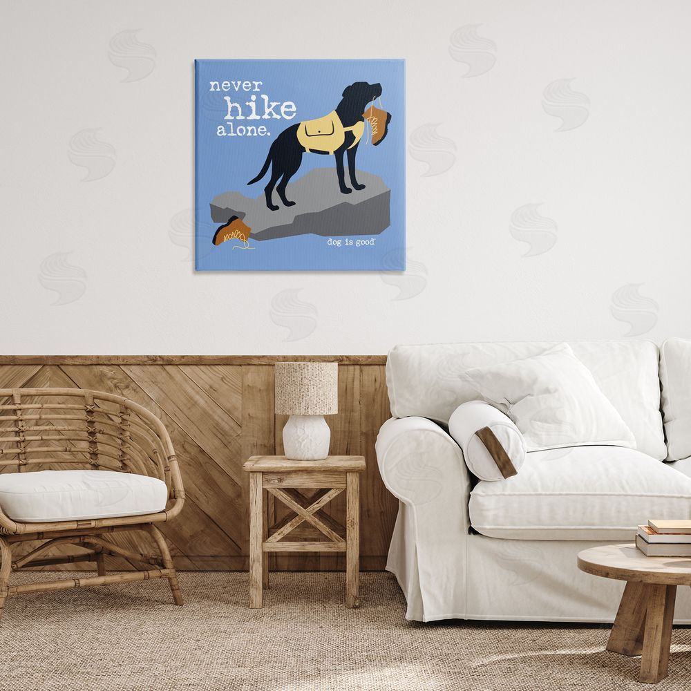 Dog Is Good Never Hike Alone Dog Canvas Wall Art Print in Room