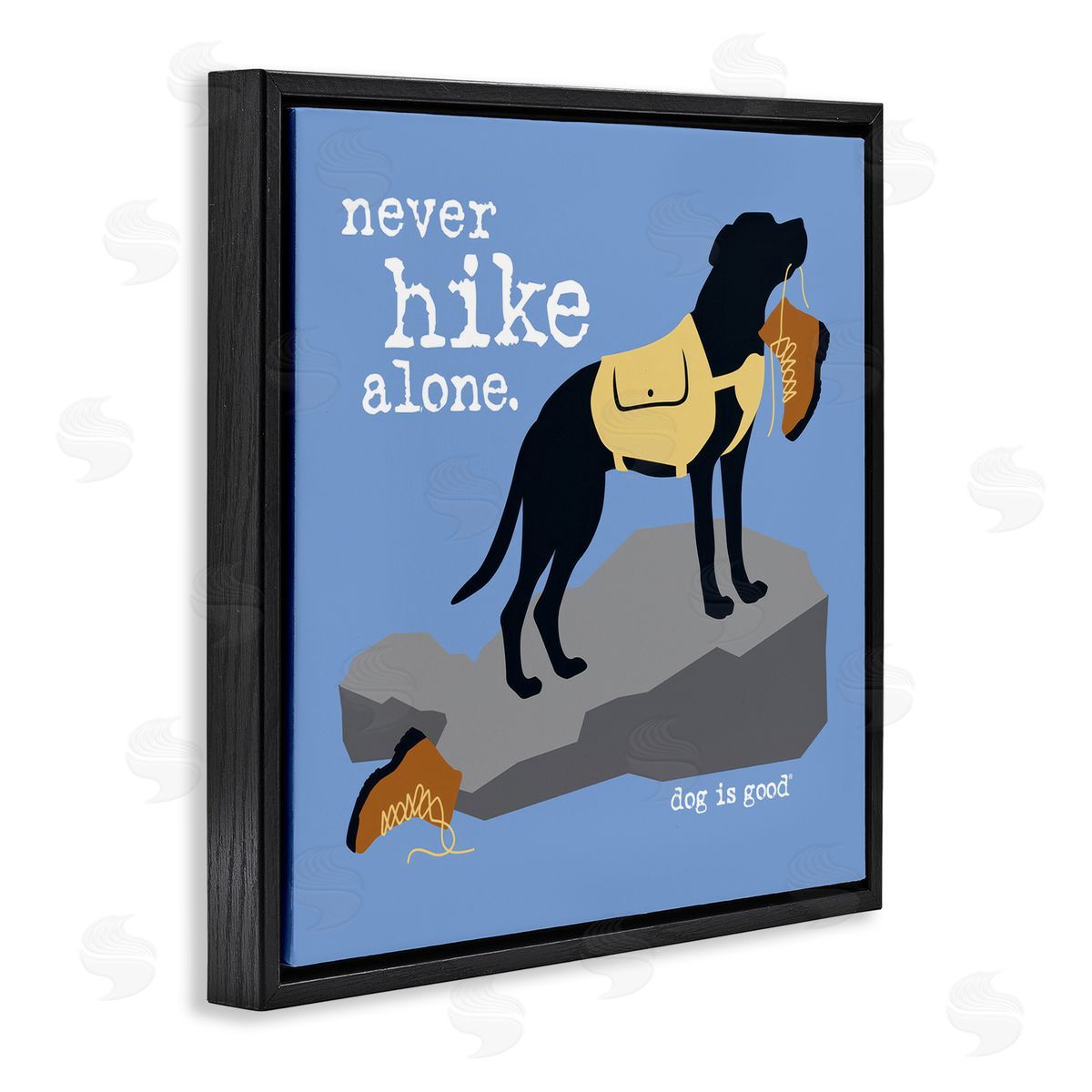 Dog Is Good Never Hike Alone Dog Black Floating Frame Canvas Wall Art Print