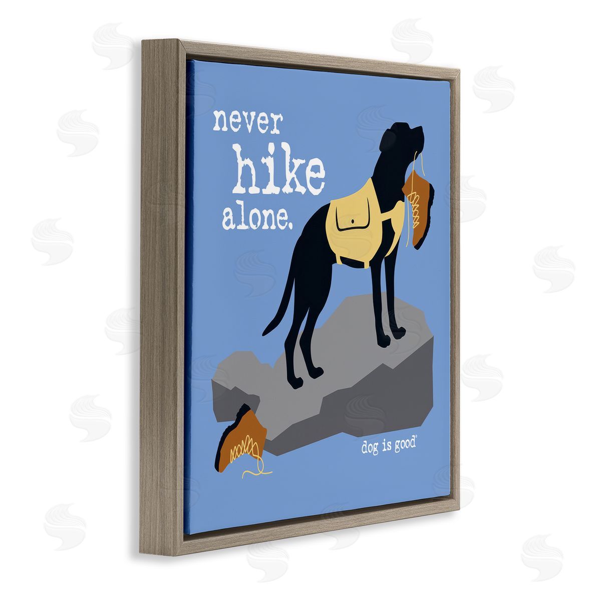 Dog Is Good Never Hike Alone Dog Brown Floating Frame Canvas Wall Art Print
