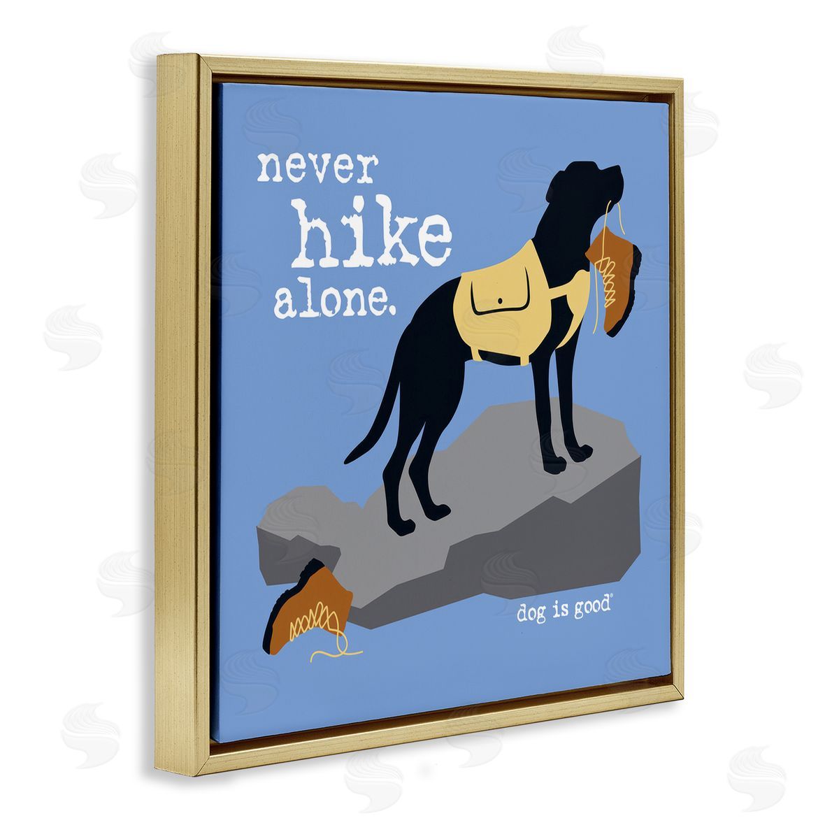 Dog Is Good Never Hike Alone Dog Gold Floating Frame Canvas Wall Art Print