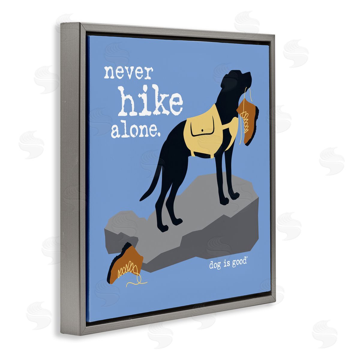Dog Is Good Never Hike Alone Dog Gray Floating Frame Canvas Wall Art Print