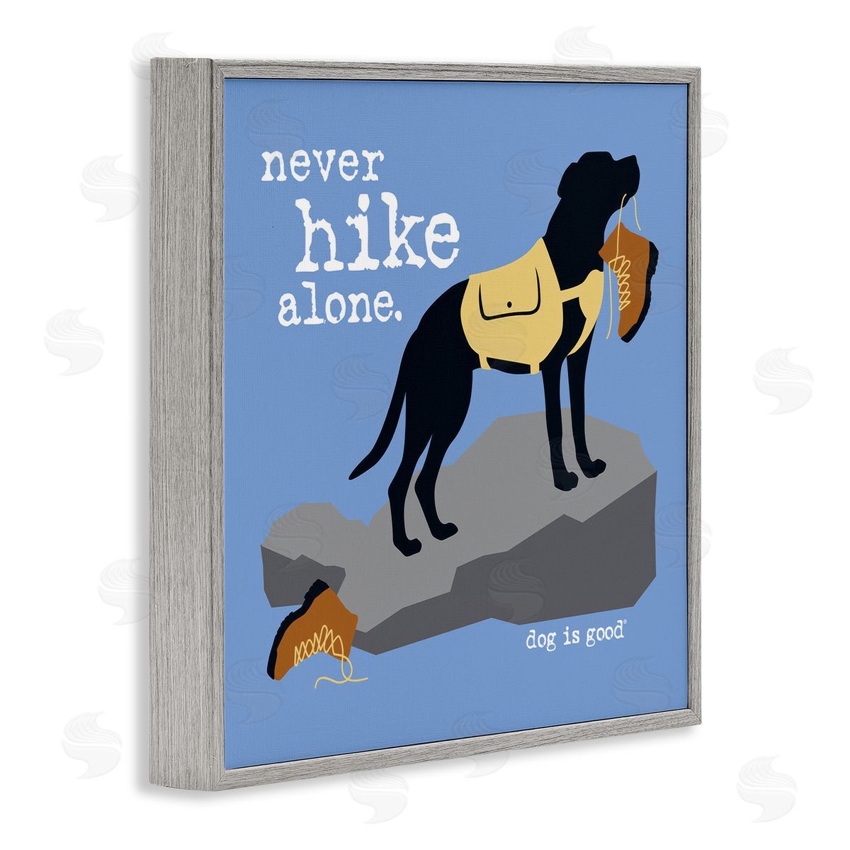 Dog Is Good Never Hike Alone Dog Gray Framed Giclee Wall Art Print