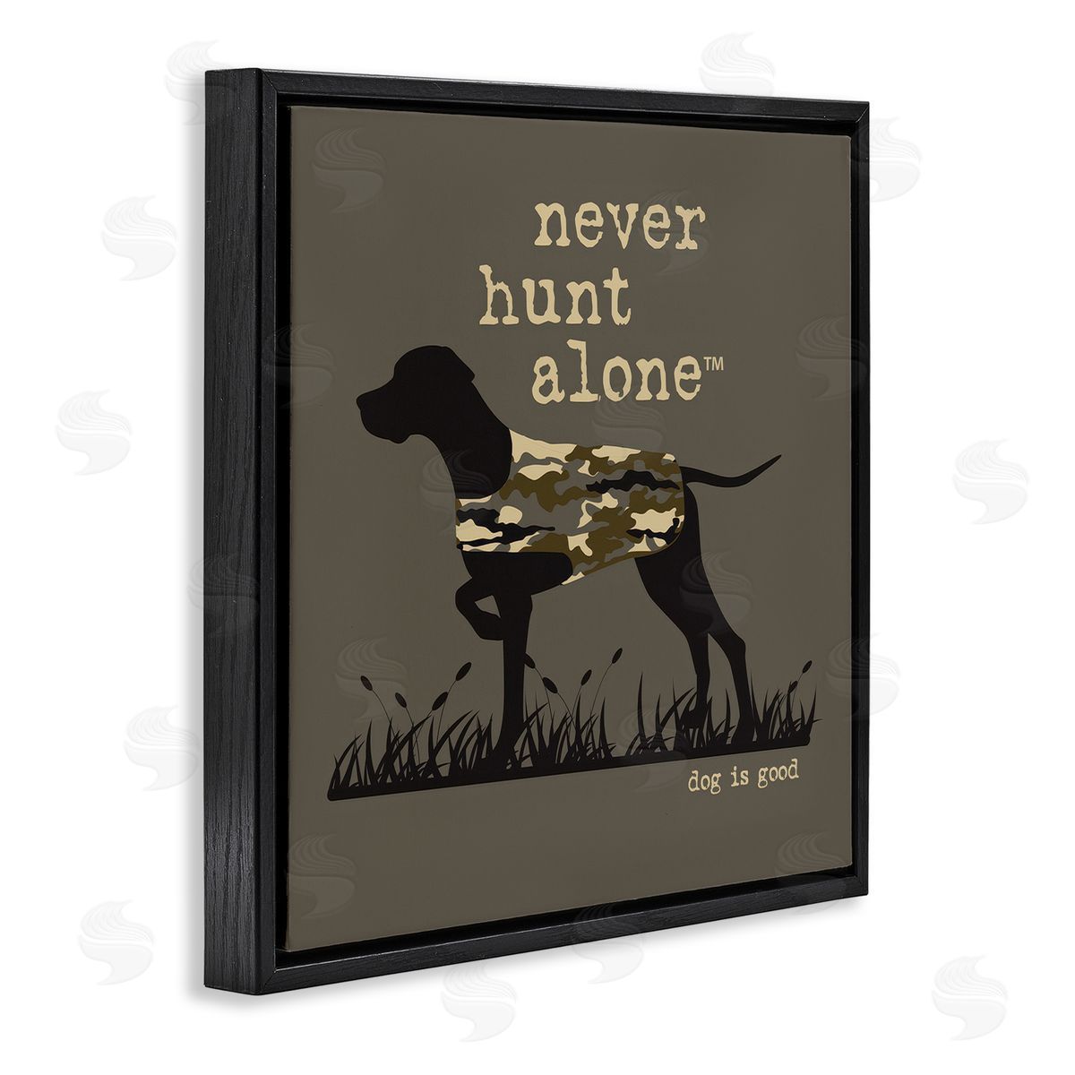 Dog Is Good Never Hunt Alone Dog Black Floating Frame Canvas Wall Art Print
