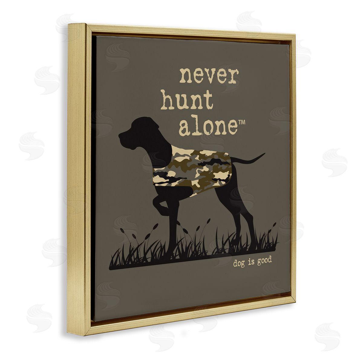 Dog Is Good Never Hunt Alone Dog Gold Floating Frame Canvas Wall Art Print