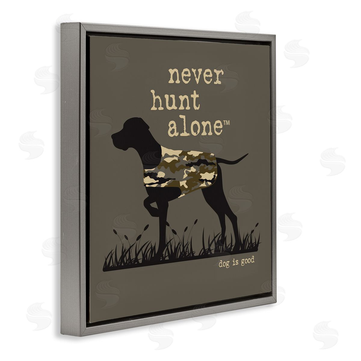 Dog Is Good Never Hunt Alone Dog Gray Floating Frame Canvas Wall Art Print