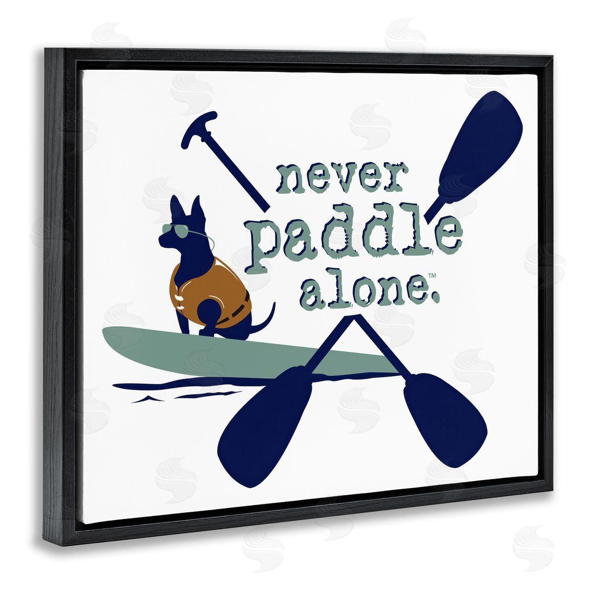 Dog Is Good Never Paddle Alone with Dog Black Floating Frame Canvas Wall Art Print