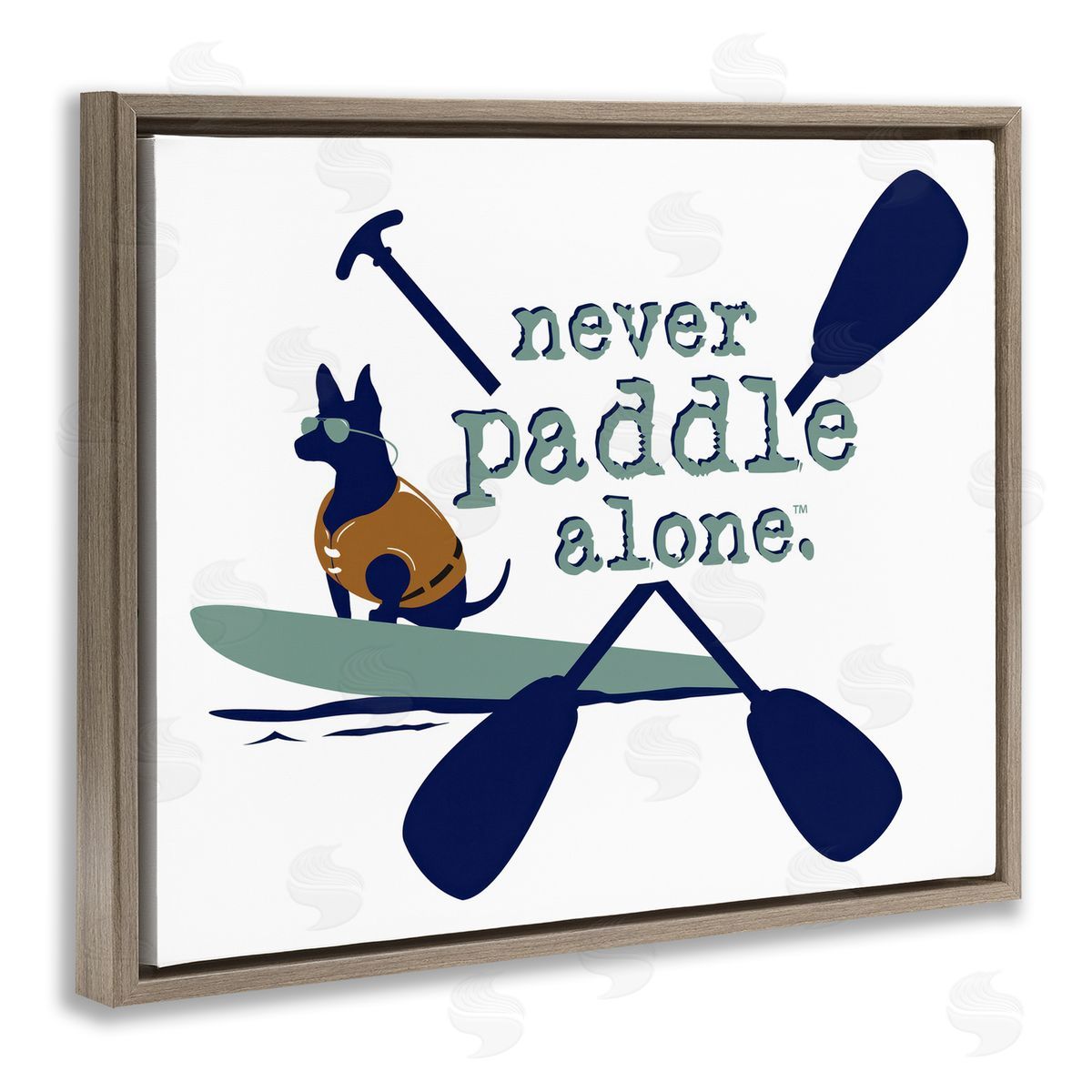 Dog Is Good Never Paddle Alone with Dog Brown Floating Frame Canvas Wall Art Print