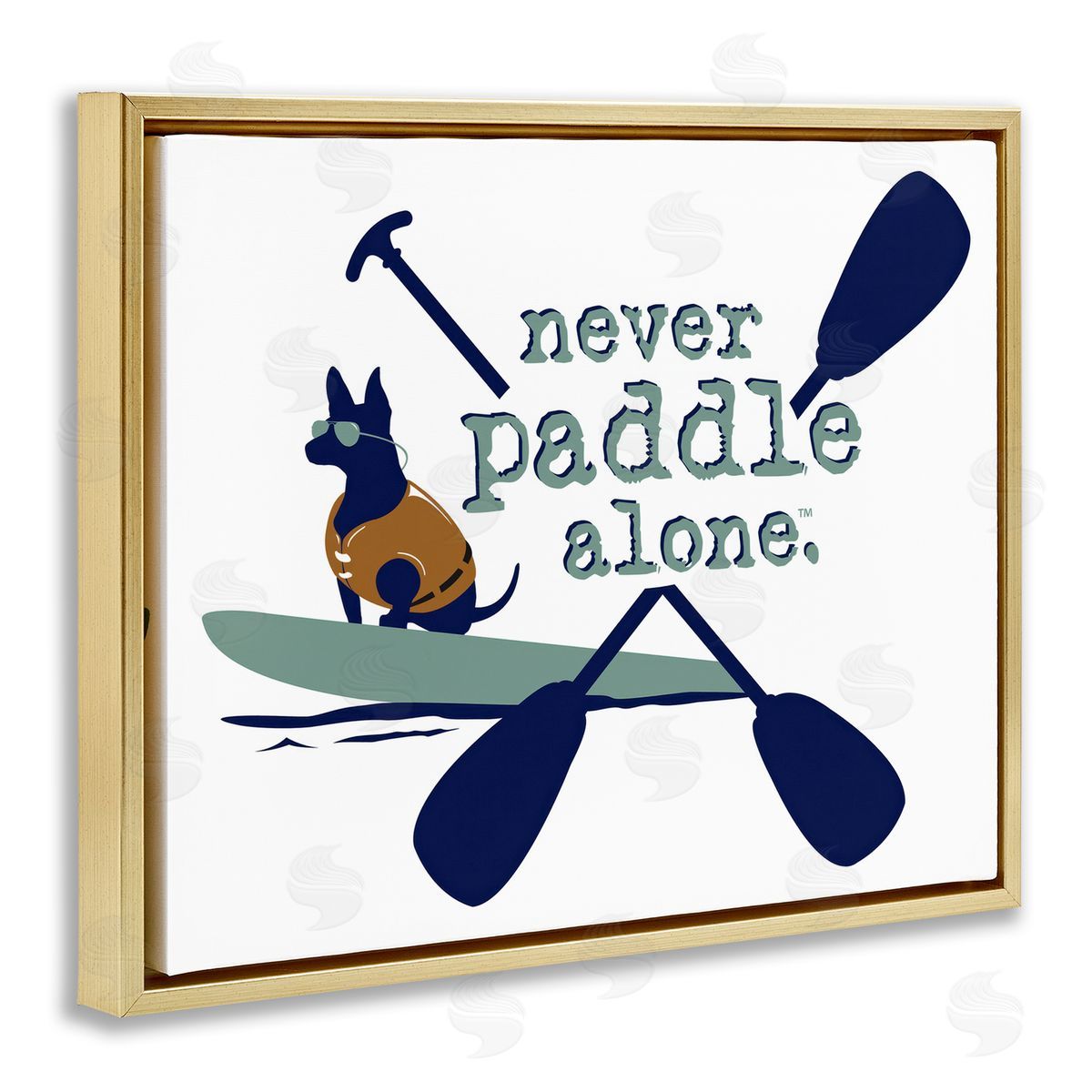 Dog Is Good Never Paddle Alone with Dog Gold Floating Frame Canvas Wall Art Print