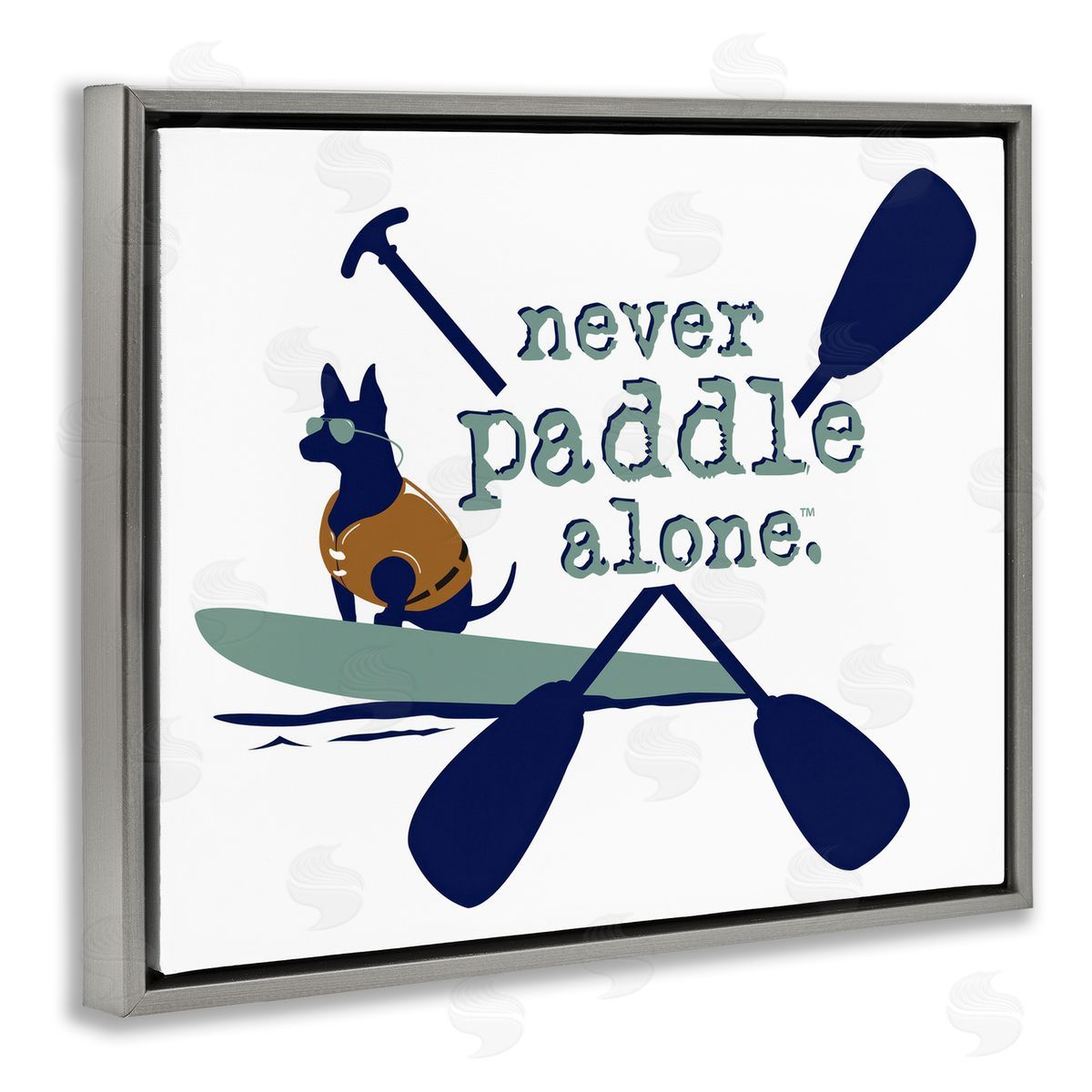 Dog Is Good Never Paddle Alone with Dog Gray Floating Frame Canvas Wall Art Print
