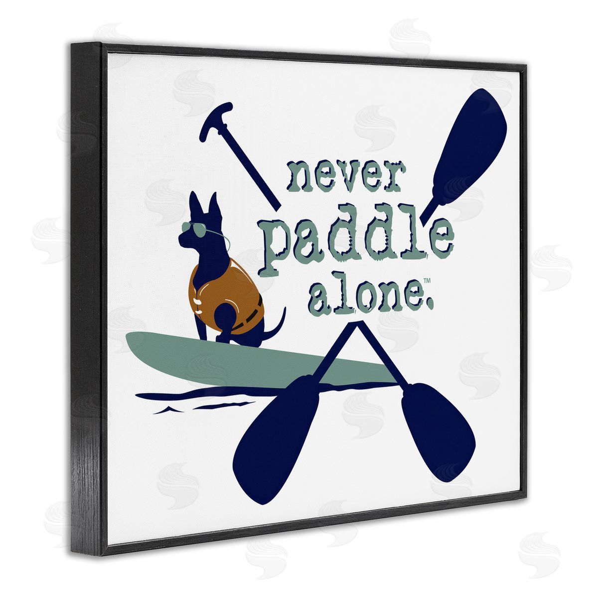 Dog Is Good Never Paddle Alone with Dog Black Framed Giclee Wall Art Print