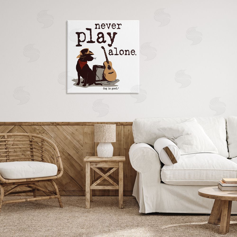 Dog Is Good Never Play Music Alone Canvas Wall Art Print in Room