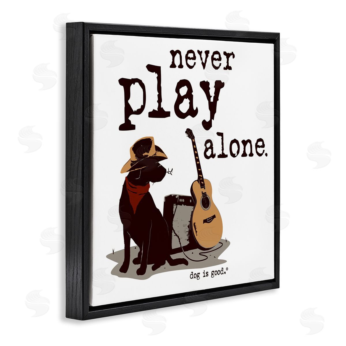 Dog Is Good Never Play Music Alone Black Floating Frame Canvas Wall Art Print