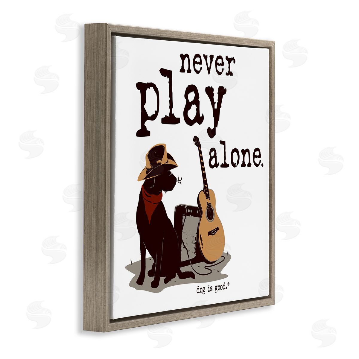 Dog Is Good Never Play Music Alone Brown Floating Frame Canvas Wall Art Print