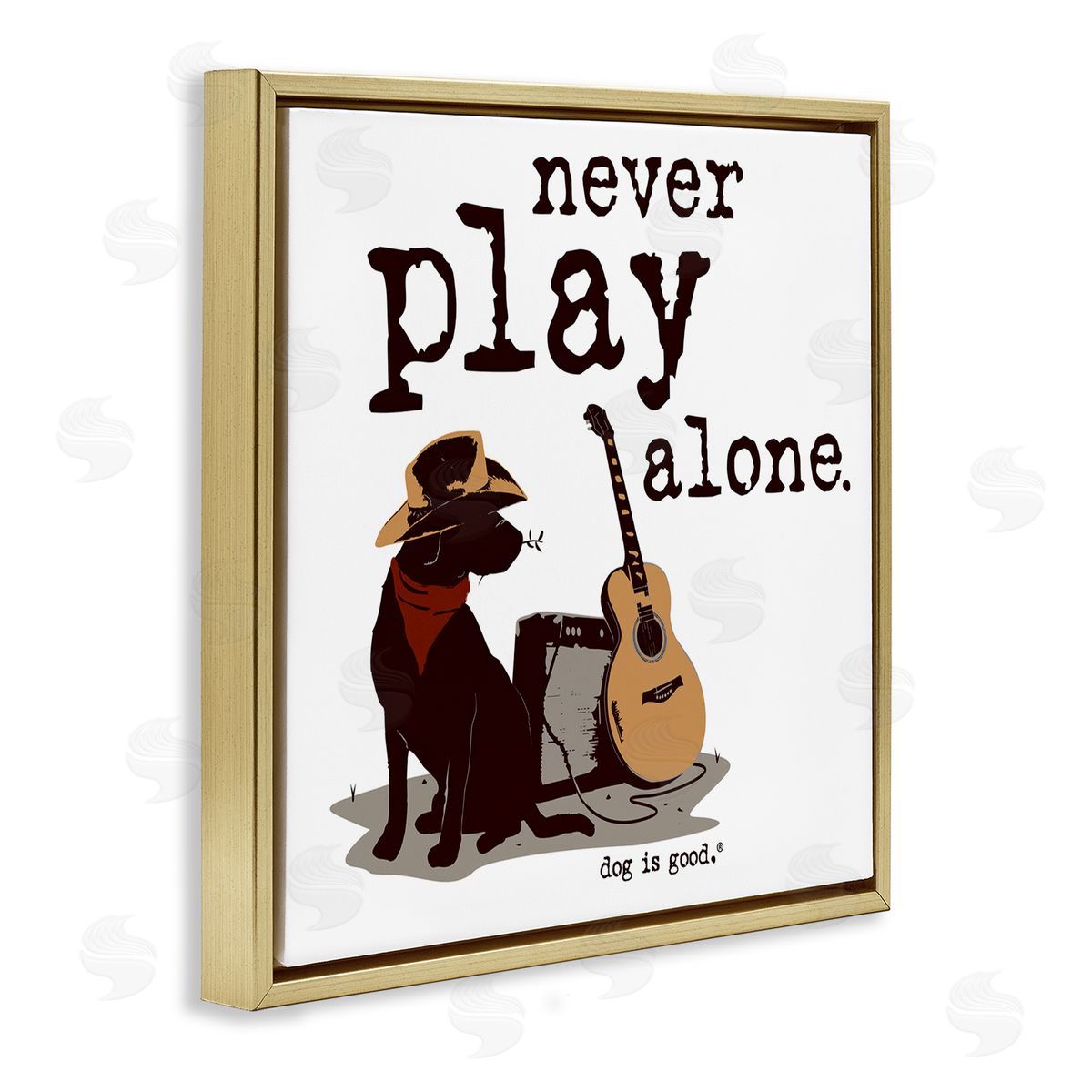 Dog Is Good Never Play Music Alone Gold Floating Frame Canvas Wall Art Print