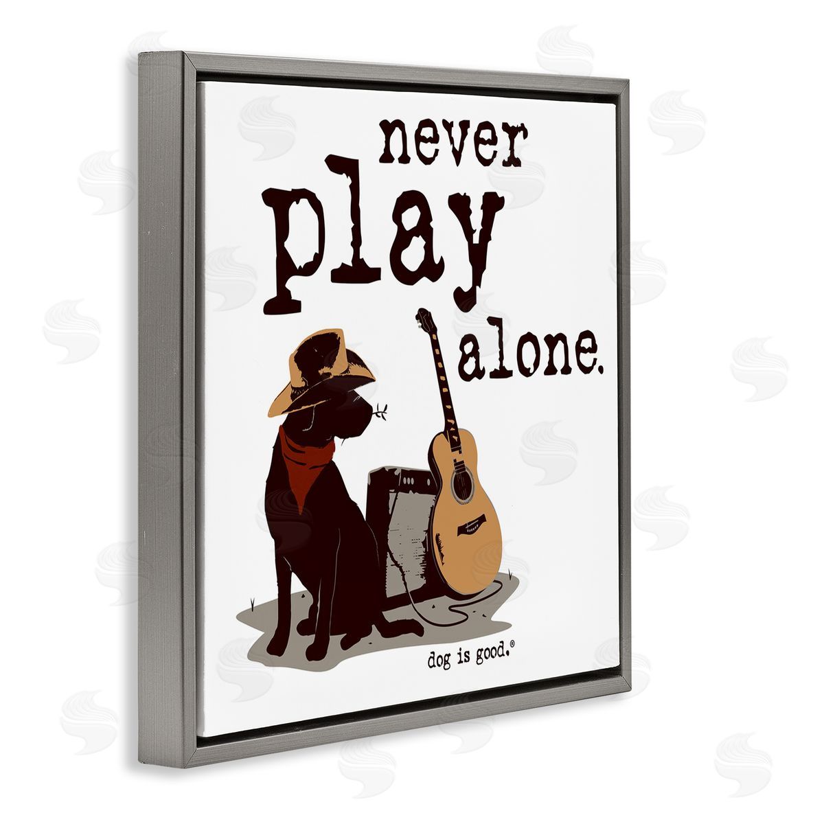 Dog Is Good Never Play Music Alone Gray Floating Frame Canvas Wall Art Print