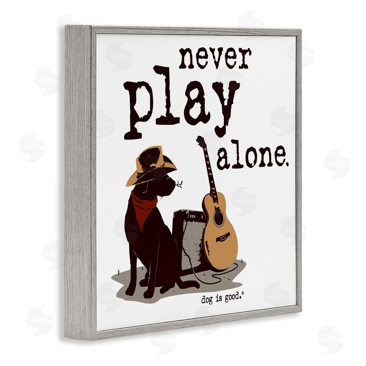 Dog Is Good Never Play Music Alone Gray Framed Giclee Wall Art Print