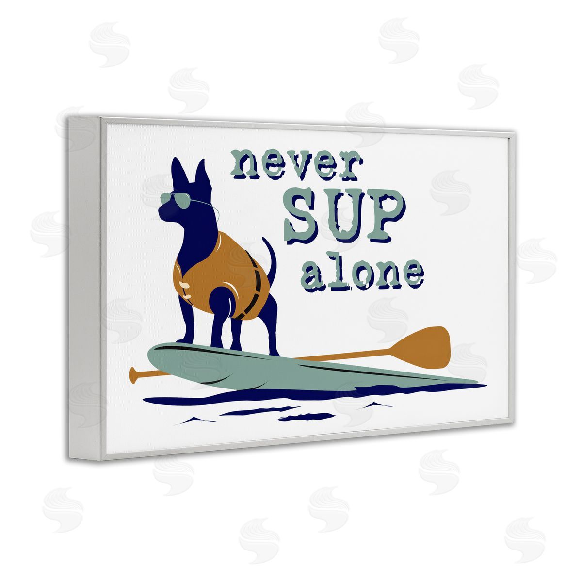 Dog Is Good Never Paddleboard Alone Dog White Framed Giclee Wall Art Print