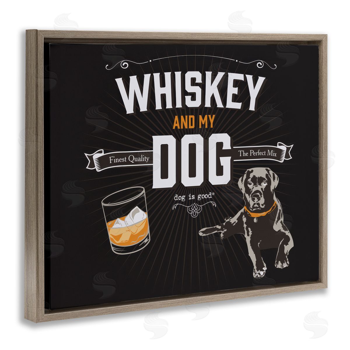 Dog Is Good Whiskey & My Dog Brown Floating Frame Canvas Wall Art Print