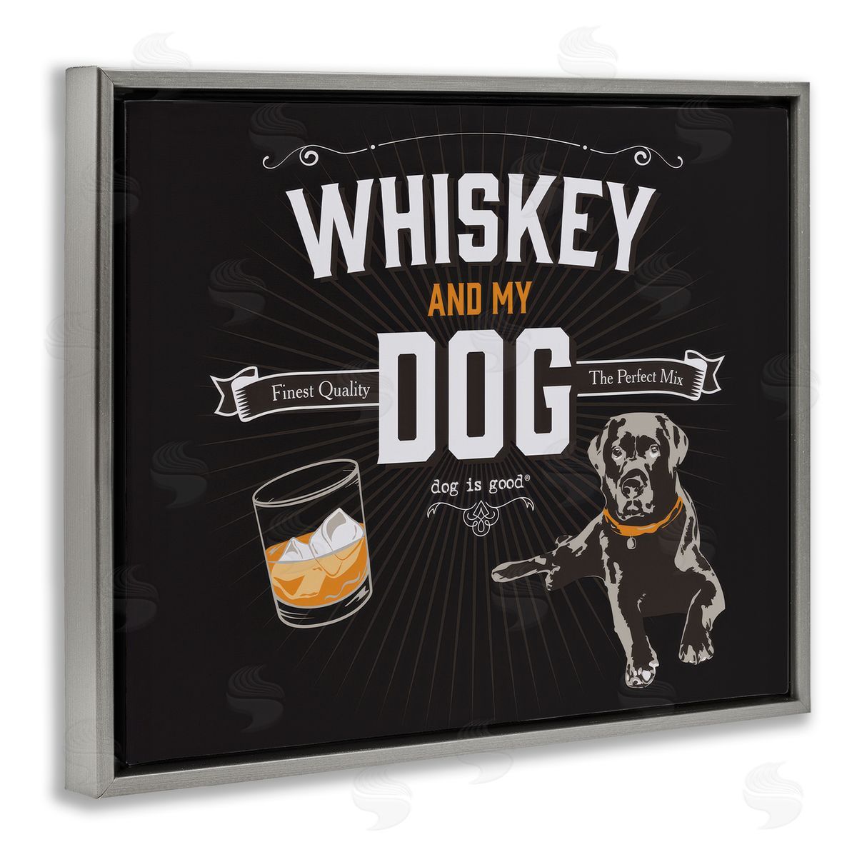 Dog Is Good Whiskey & My Dog Gray Floating Frame Canvas Wall Art Print