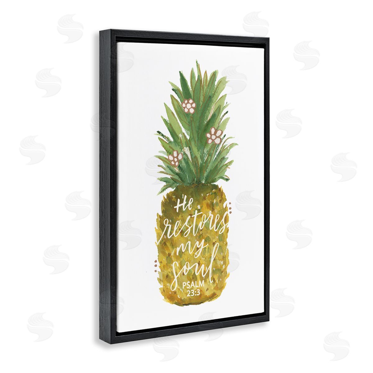 Blue Chair Blessing Restores My Soul Pineapple Black Floating Frame Canvas Wall Art Print