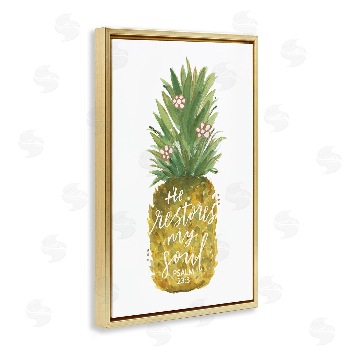 Blue Chair Blessing Restores My Soul Pineapple Gold Floating Frame Canvas Wall Art Print