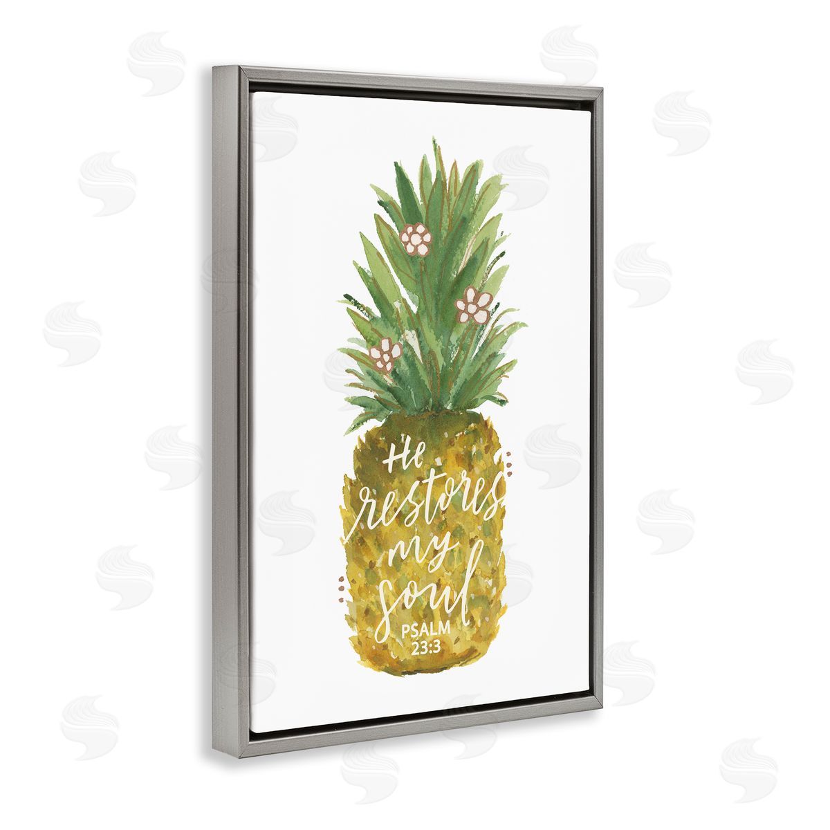 Blue Chair Blessing Restores My Soul Pineapple Gray Floating Frame Canvas Wall Art Print