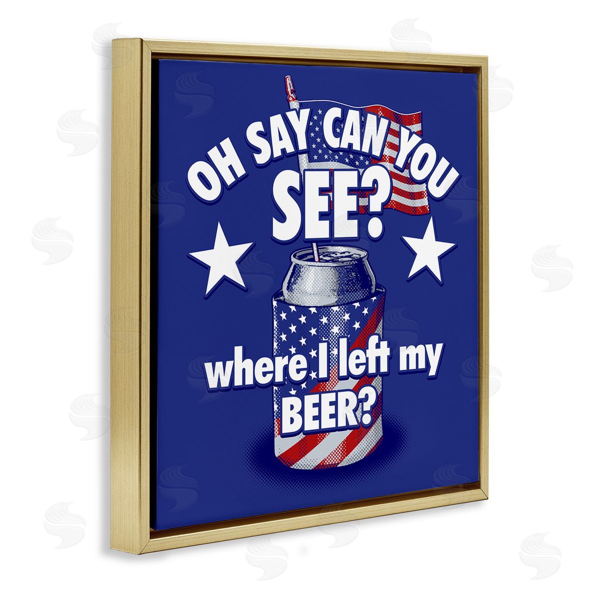 Jedco Brands Inc. Funny Patriotic Beer Gold Floating Frame Canvas Wall Art Print