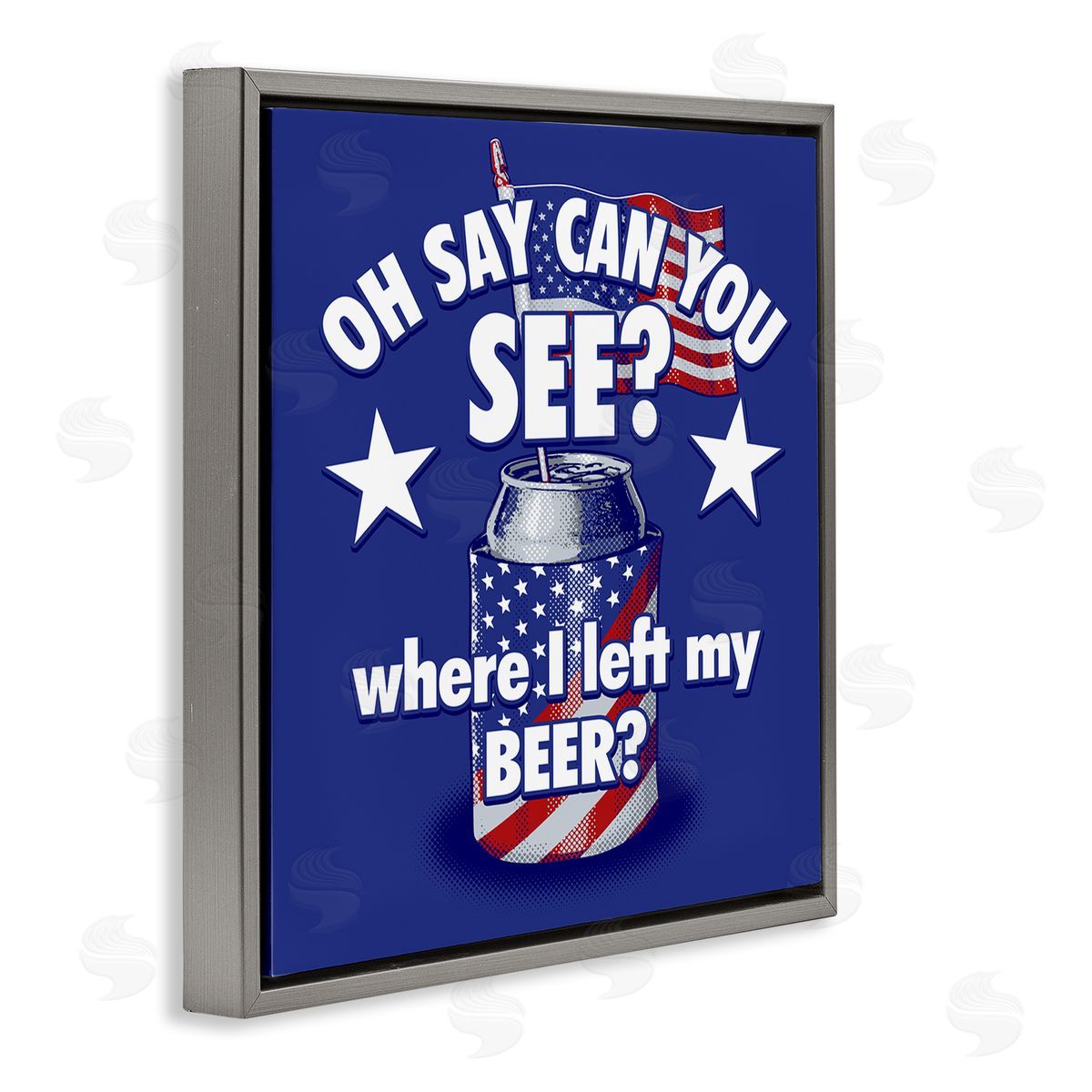 Jedco Brands Inc. Funny Patriotic Beer Gray Floating Frame Canvas Wall Art Print
