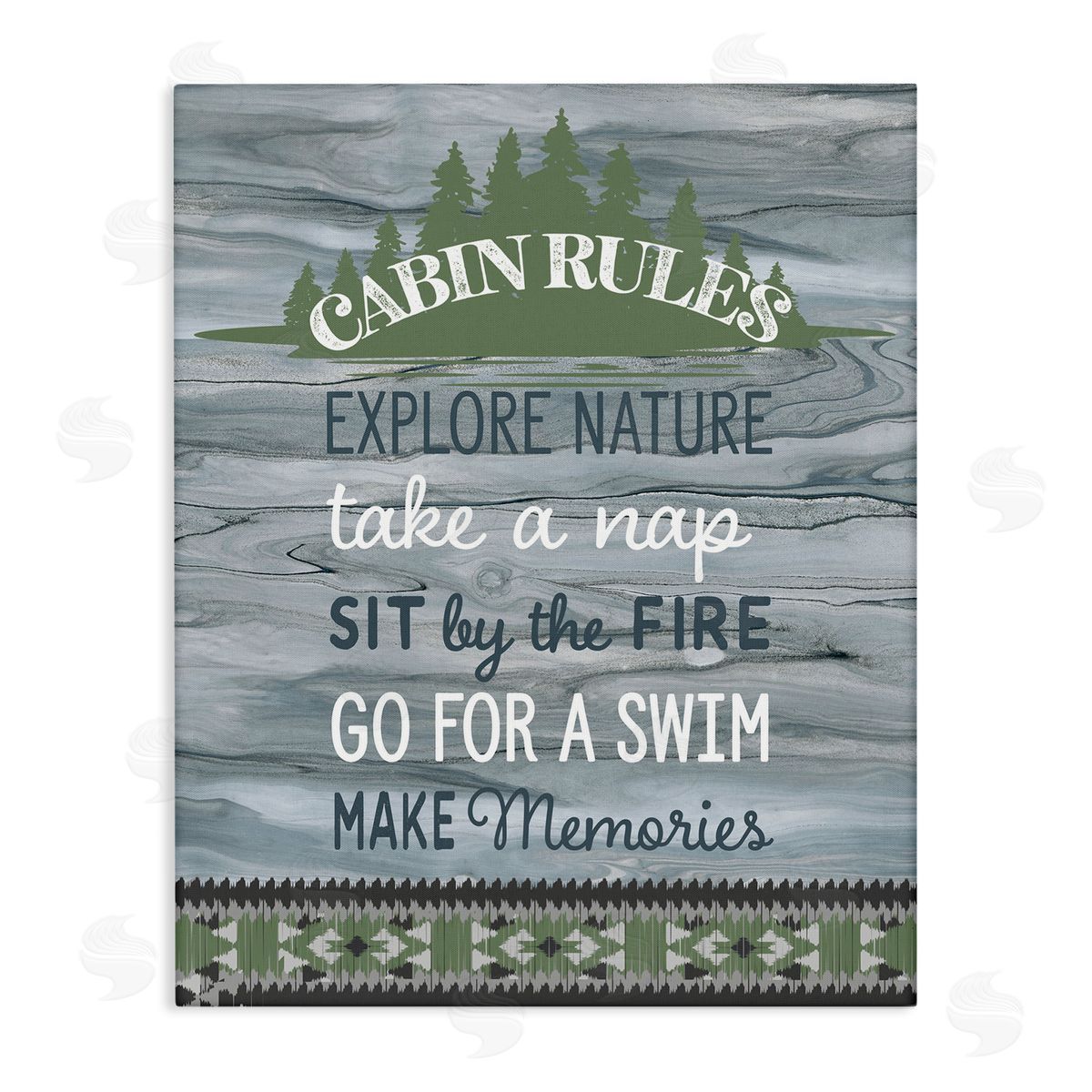Fluidity/PDR LLC. Cabin Rules with Rustic Pattern Canvas Wall Art Print