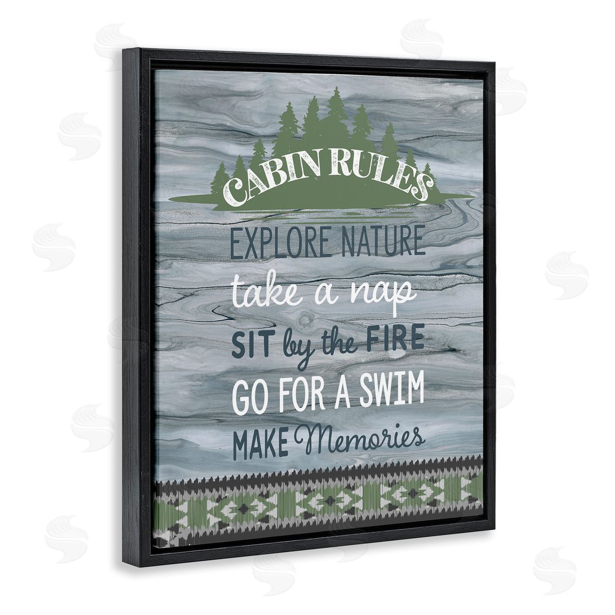 Fluidity/PDR LLC. Cabin Rules with Rustic Pattern Black Floating Frame Canvas Wall Art Print
