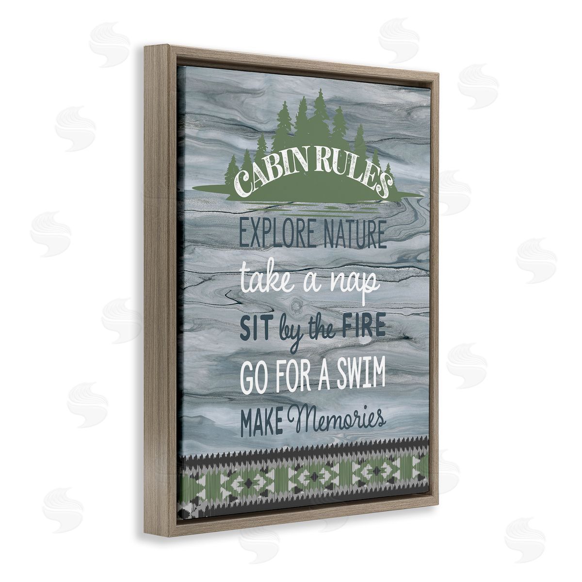 Fluidity/PDR LLC. Cabin Rules with Rustic Pattern Brown Floating Frame Canvas Wall Art Print