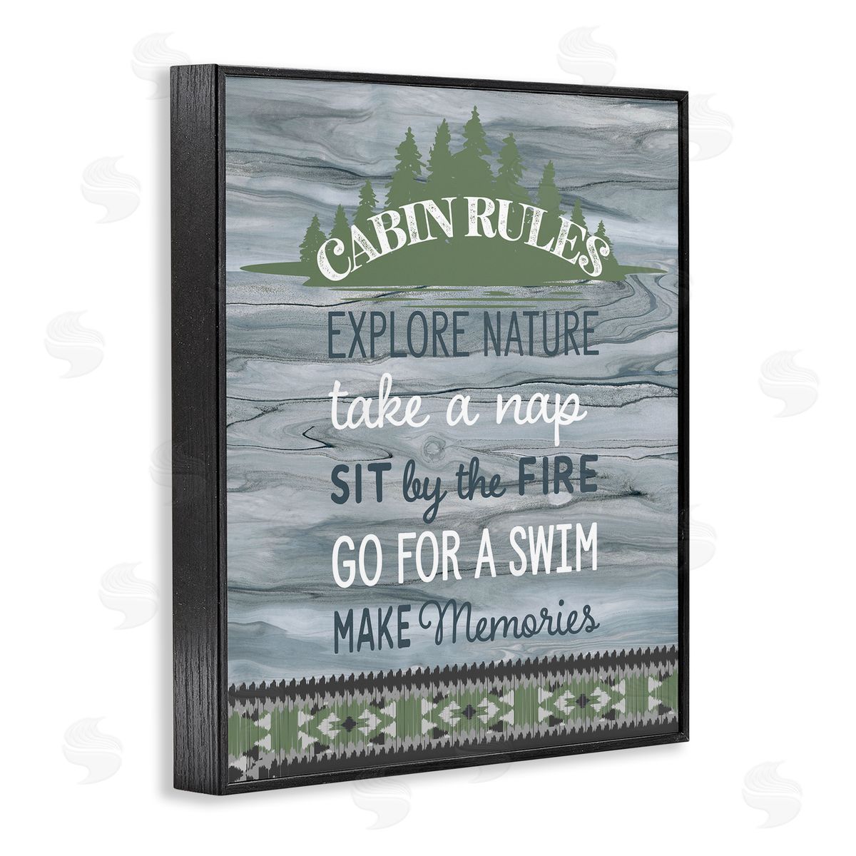 Fluidity/PDR LLC. Cabin Rules with Rustic Pattern Black Framed Giclee Wall Art Print