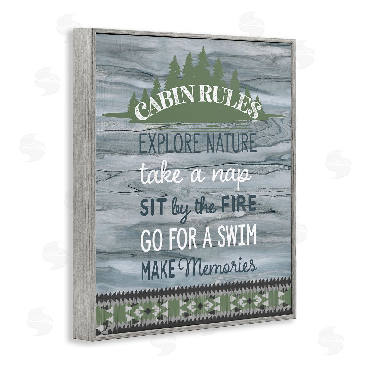 Fluidity/PDR LLC. Cabin Rules with Rustic Pattern Gray Framed Giclee Wall Art Print