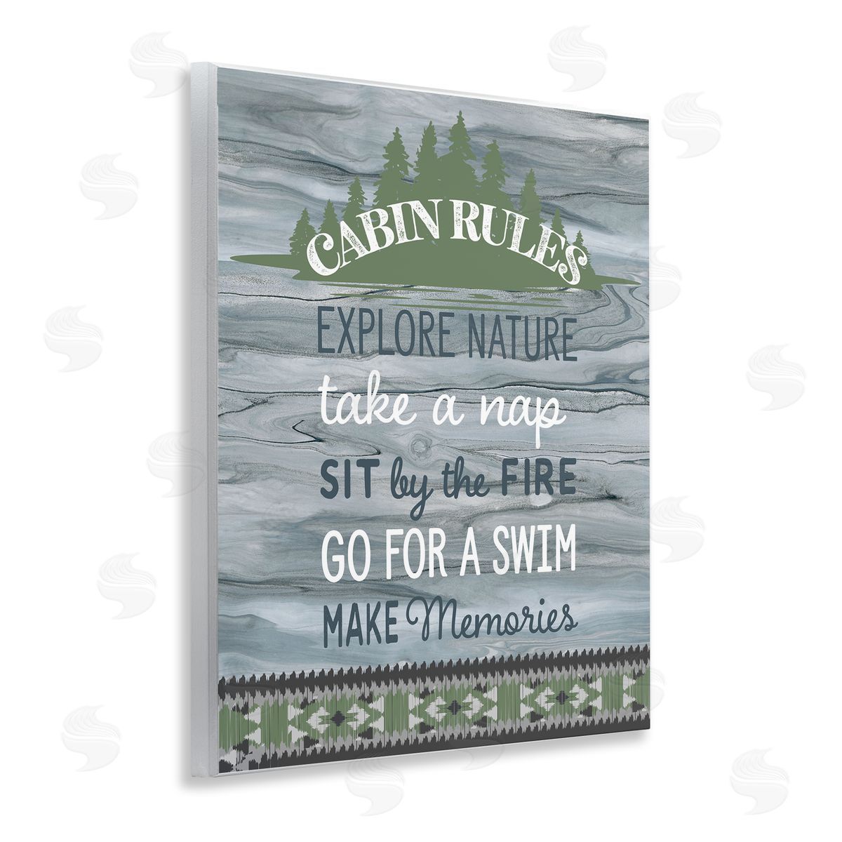 Fluidity/PDR LLC. Cabin Rules with Rustic Pattern Wooden Wall Plaque Art Print