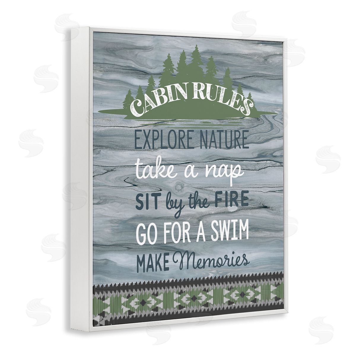 Fluidity/PDR LLC. Cabin Rules with Rustic Pattern White Framed Giclee Wall Art Print