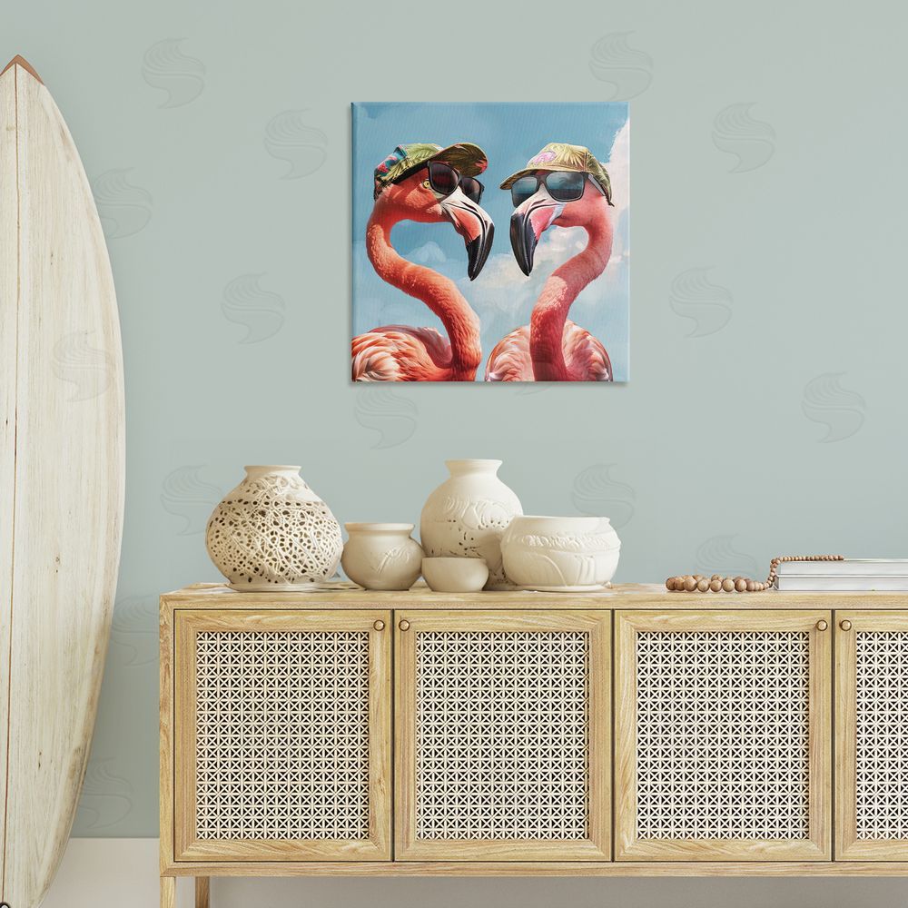 Jim Baldwin Flamingos with Tropical Hats Canvas Wall Art Print in Room