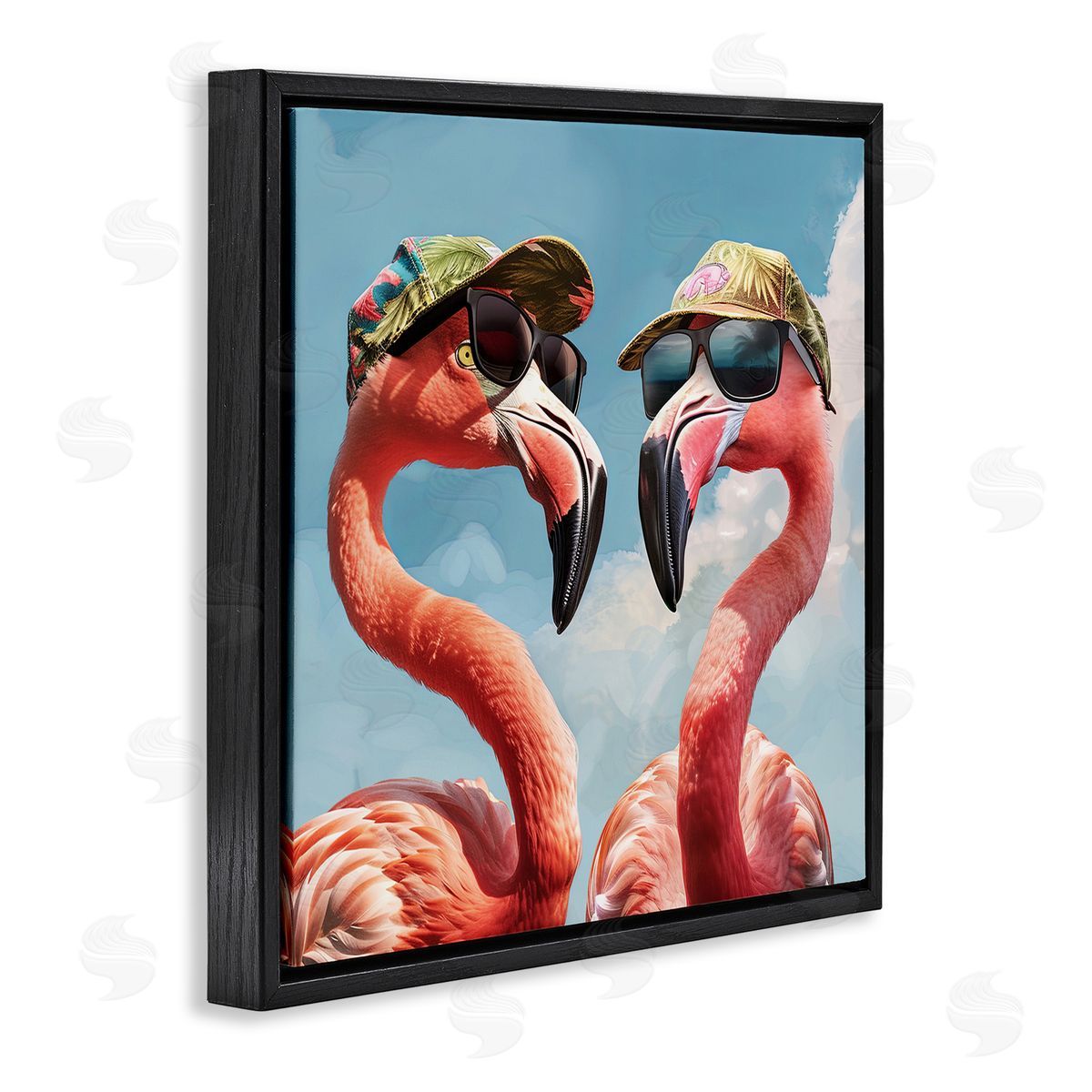 Jim Baldwin Flamingos with Tropical Hats Black Floating Frame Canvas Wall Art Print