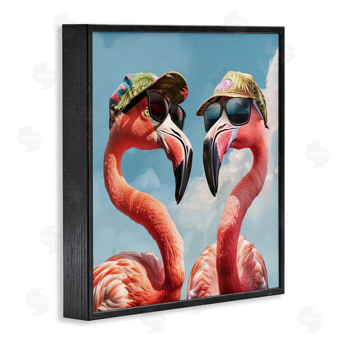 Jim Baldwin Flamingos with Tropical Hats Black Framed Giclee Wall Art Print