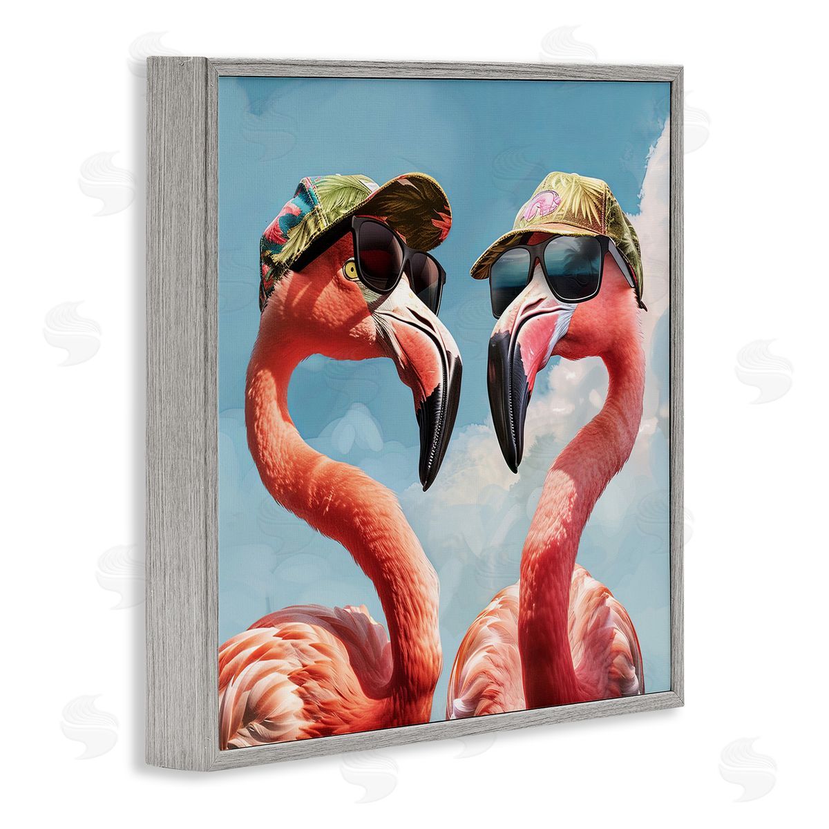 Jim Baldwin Flamingos with Tropical Hats Gray Framed Giclee Wall Art Print